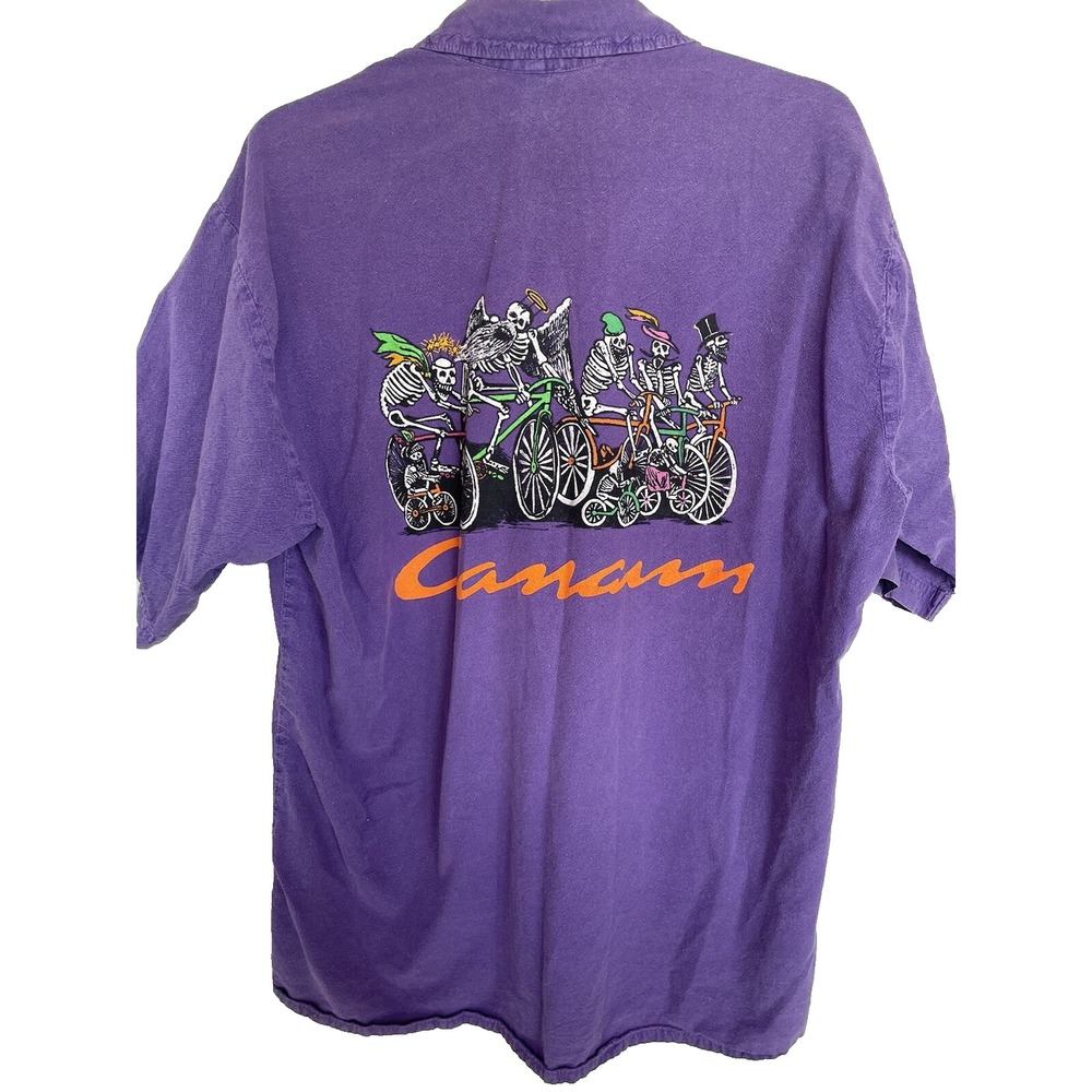 VINTAGE 90s Pericos Cancun Mexico Shirt Purple Skeleton Bicycle Graphic Mens L